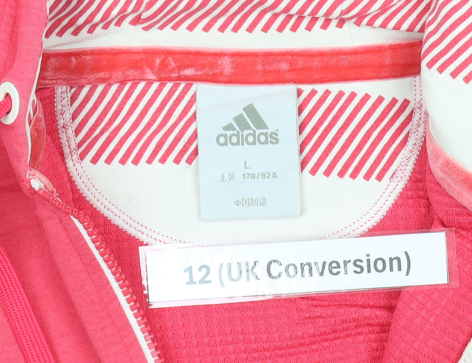 Adidas Womens Pink Full Zip Hoodie UK 12 Regular Fit Sportswear