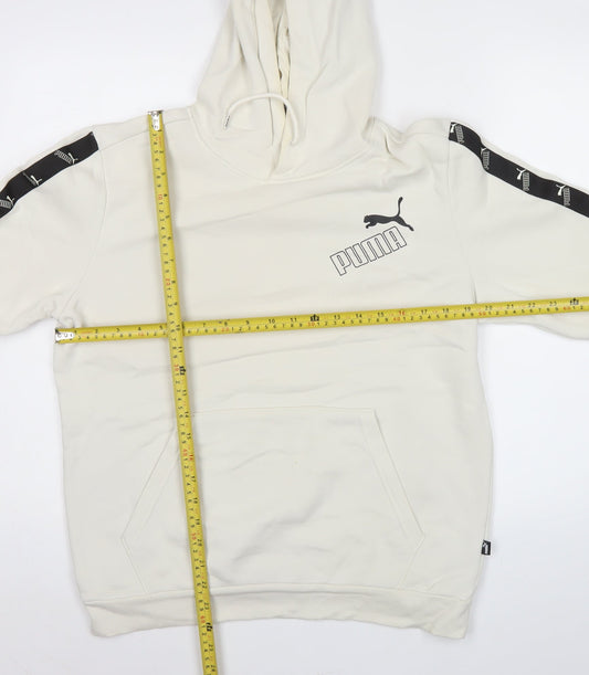 Puma Womens Ivory Pullover Hoodie Sweatshirt Size M Logo Tape Casual