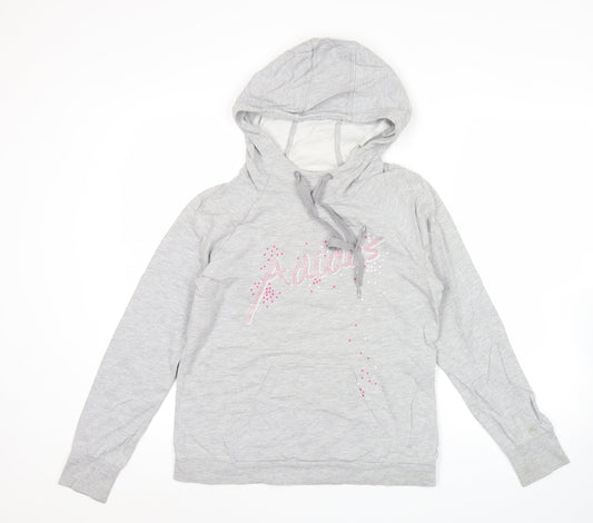 Additional front view of Adidas women’s grey hoodie, size UK 10, pullover long sleeve logo