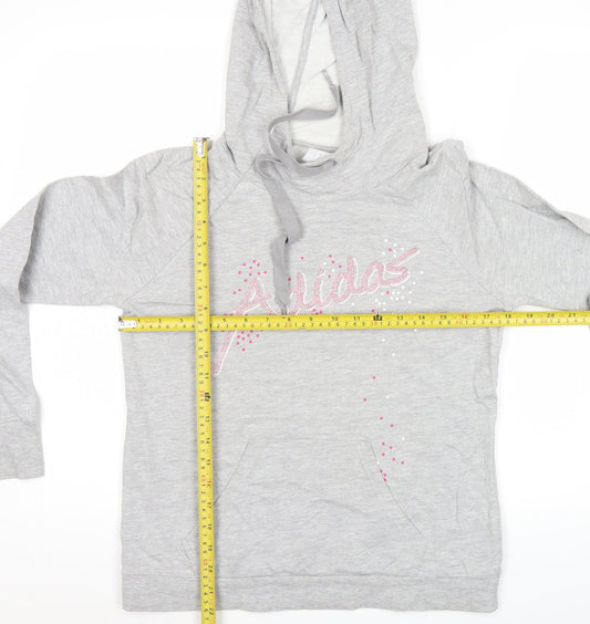 Adidas Womens Grey Hoodie Size 10 Pullover Long Sleeve Logo