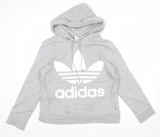 Additional front view of Adidas women’s grey trefoil hoodie pullover, size UK 8, uk logo sportswear