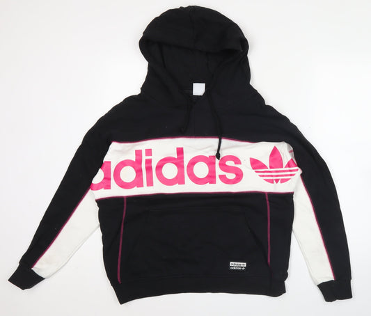 Additional front view of Adidas women’s black & white hoodie, size UK 8, pullover cotton