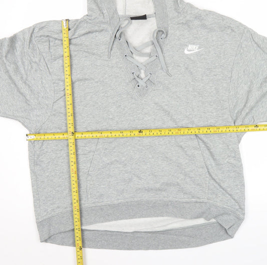 Nike Womens Grey Lace Up Hoodie Size L Long Sleeve Pullover