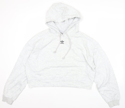 Additional front view of Adidas Women’s Grey Pullover Hoodie, size UK 10, UK Relaxed Fit Logo