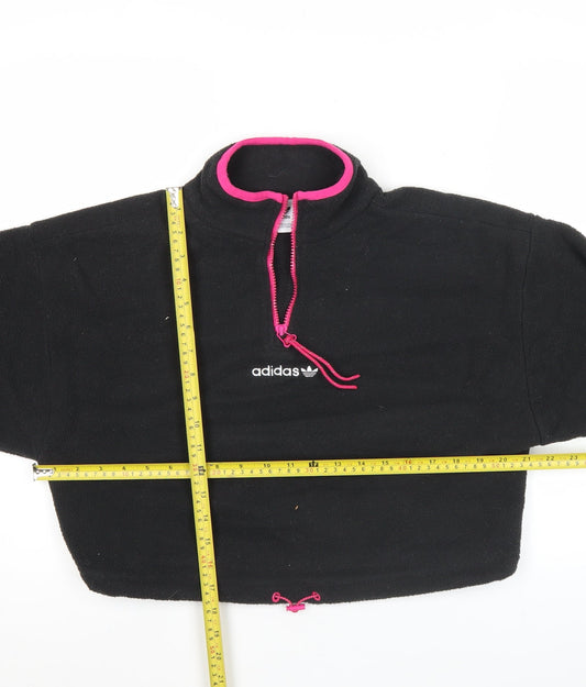 Adidas Womens Black Fleece Sweatshirt Size 10 1/4 Zip Drawstring