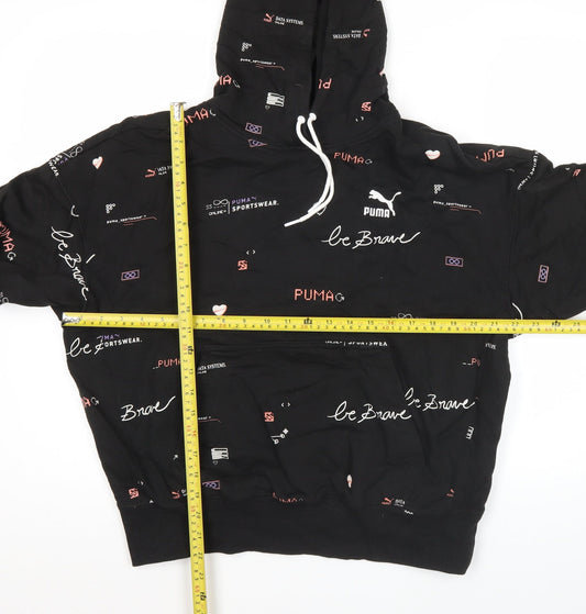 Puma Womens Black Small Pullover Hoodie Graphic Print Long Sleeve