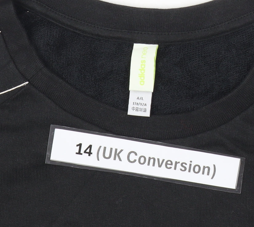 Adidas Neo Womens Black Sweatshirt Dress UK 14 Raglan Grid Sleeve