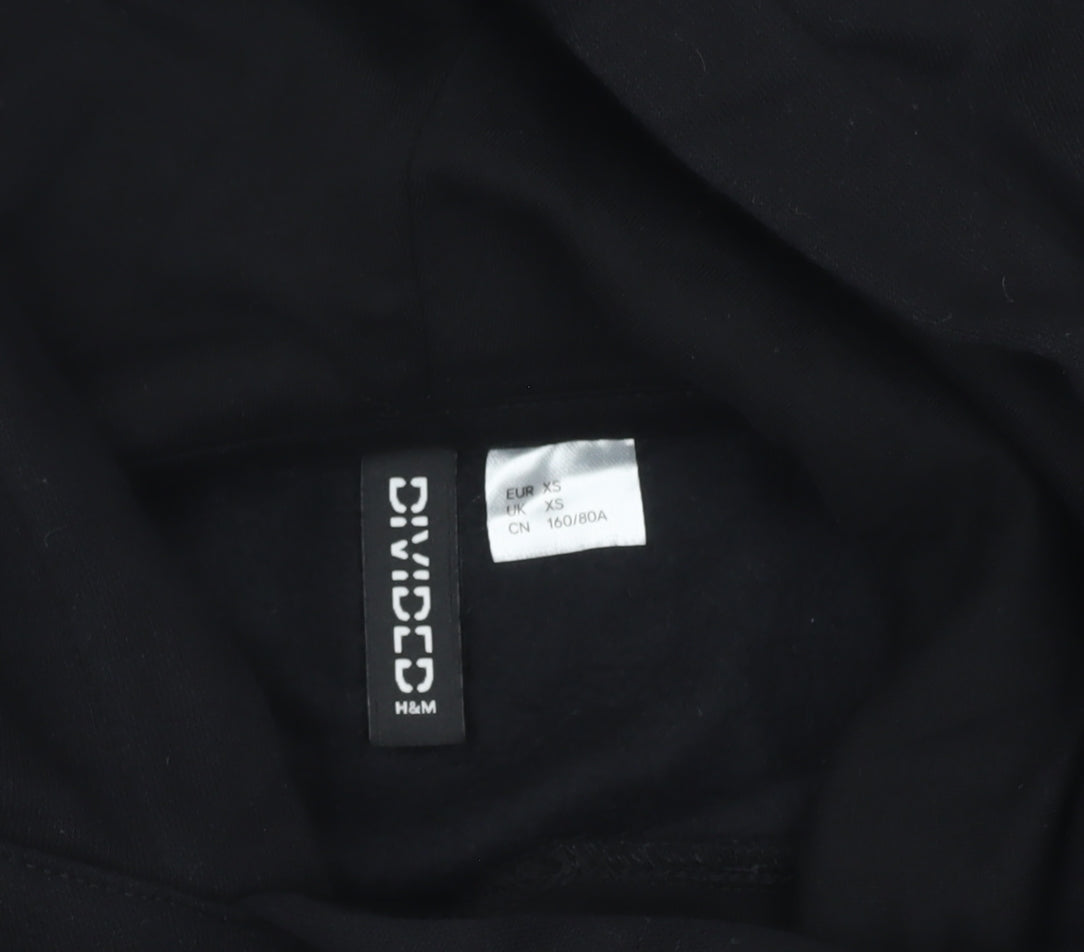 H&M Divided Womens Black XS Cropped Hoodie Salt Lake Print