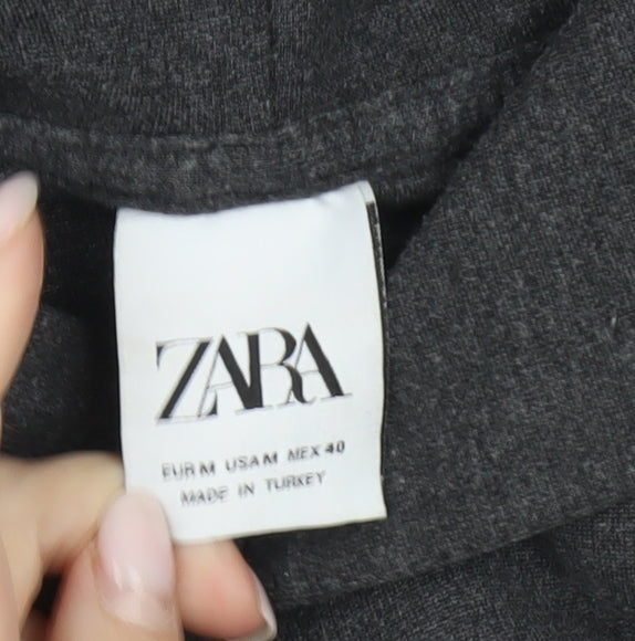 Zara Men’s Grey Pullover Hoodie Size M Regular Fit Knit