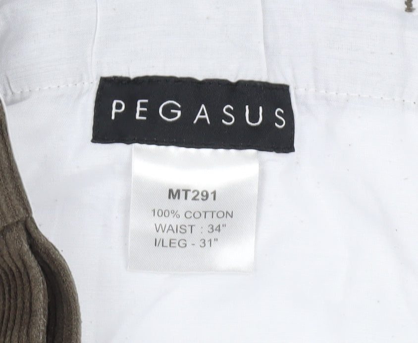 Pegasus Men's Brown Corduroy Trousers 34W 31L Straight Fit
