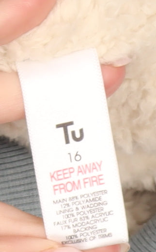 Tu Womens Blue Faux Fur Hooded Puffer Jacket Size 16 Winter Coat