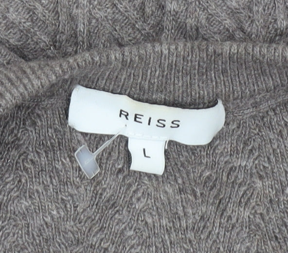 Reiss Men’s Brown L Cable-Knit Wool Alpaca Blend Jumper Pullover