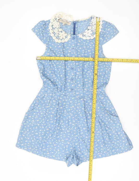 Parisian Collection Women’s Blue Floral Lace Collar Playsuit Size 10
