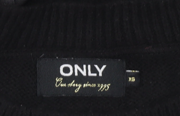 ONLY Womens Black XS Bow Accent Crew Neck Knit Jumper