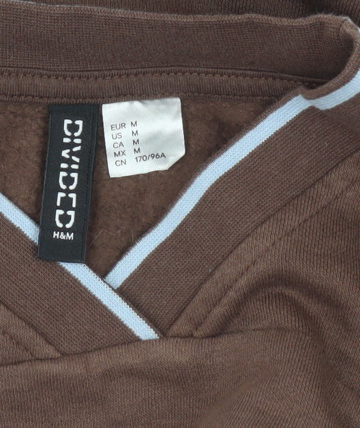 H&M Divided Women’s Brown Cropped Sweatshirt Size 12 V-Neck Logo Print