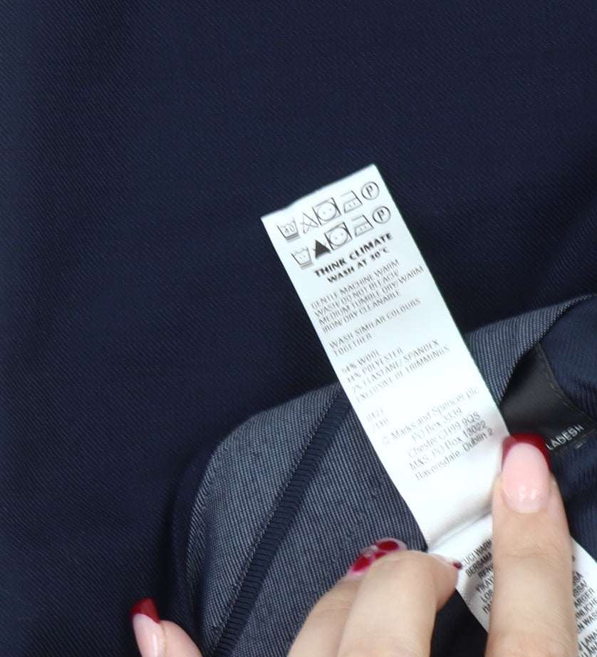 Marks and Spencer Men’s Blue Wool Blend Regular Fit Dress Pants 44W 31L