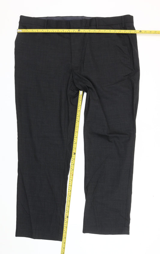 Marks and Spencer Mens Black 46in Regular Fit Dress Pants Wool Blend