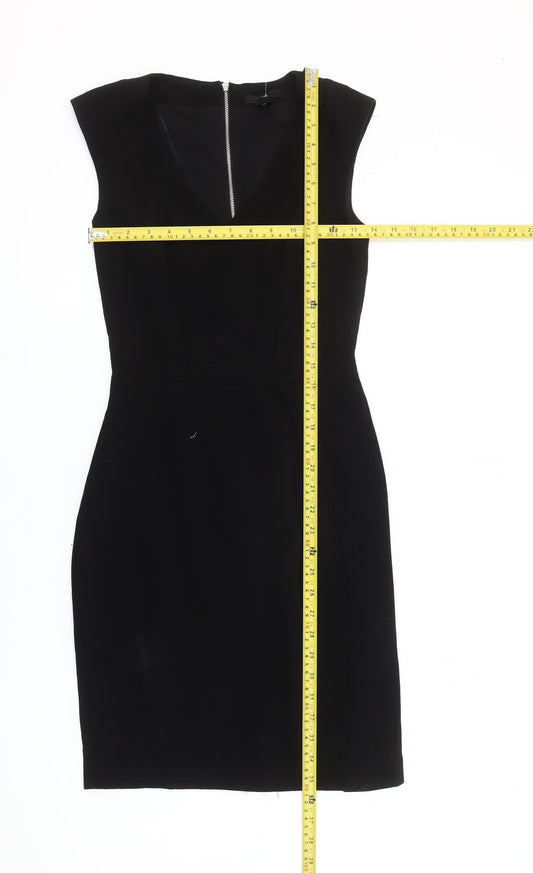 H&M Women’s Black Sheath Dress Size 6 V-Neck Sleeveless Knee Length