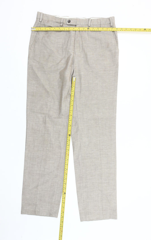 Marks and Spencer Men’s Beige Wool Linen Blend Dress Trousers 34W 33L