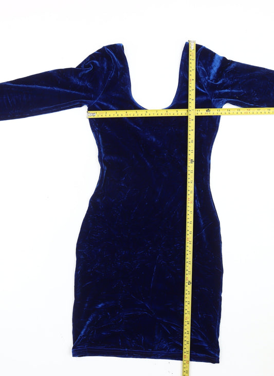 American Apparel Women's Blue Velvet Bodycon Dress Size S Long Sleeve