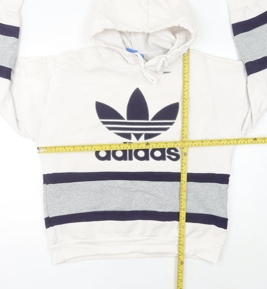 Adidas Womens White Hoodie Size 12 Logo Pullover Sweatshirt