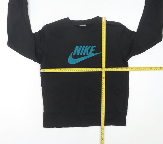 Nike Womens Black Sweatshirt Size 8 UK Crew Neck Logo Cotton