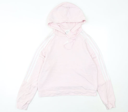 Additional front view of Adidas women’s pink pullover hoodie, size UK 8, uk cotton blend
