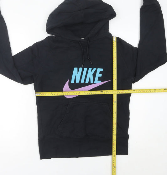 Nike Womens Black Pullover Hoodie UK 10 Sports Logo Cotton