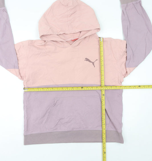 Puma Womens Pink Purple Colourblock Pullover Hoodie Size 10