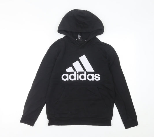 Additional front view of Adidas women’s black pullover hoodie, size UK 2, logo print sweatshirt