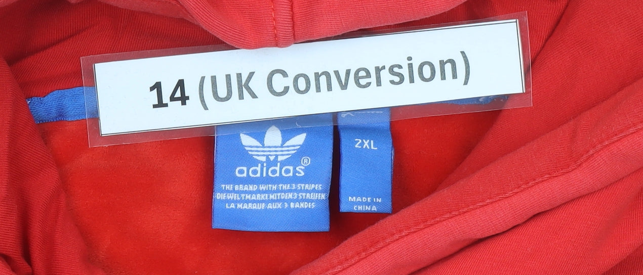 Adidas Womens Red Pullover Hoodie Size 14 Logo Zip Pocket Jumper