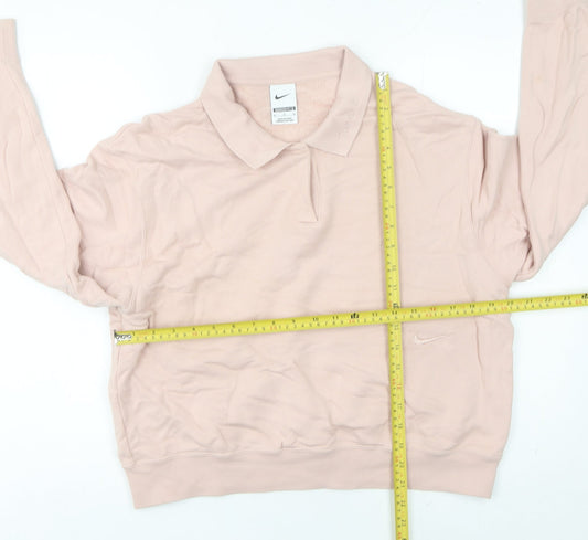 Nike Womens Pink Collared Sweatshirt Size 12 Cotton Oversized Fit