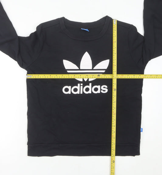 Adidas Womens Black Crew Neck Sweatshirt Size 10 Logo Print