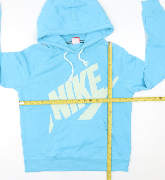 Nike Womens Blue Hoodie UK 8 Pullover Cotton Blend Logo Print