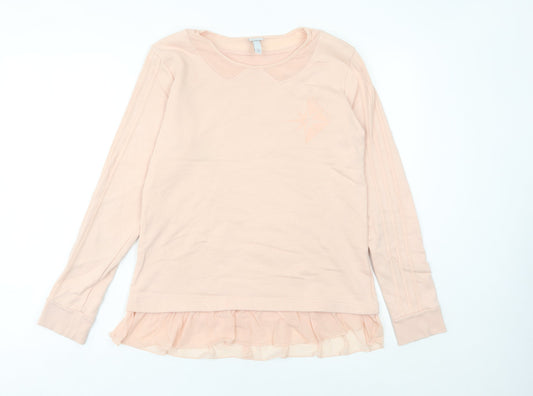 Additional front view of Adidas Women’s Pink Sweatshirt UK 12 Ruffle Hem Long Sleeve Pullover