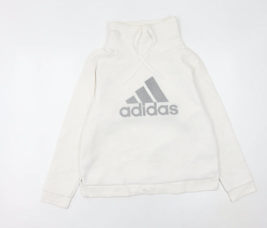 Additional front view of Adidas Women’s White Pullover Hoodie UK 10 Cotton Blend Logo Sport