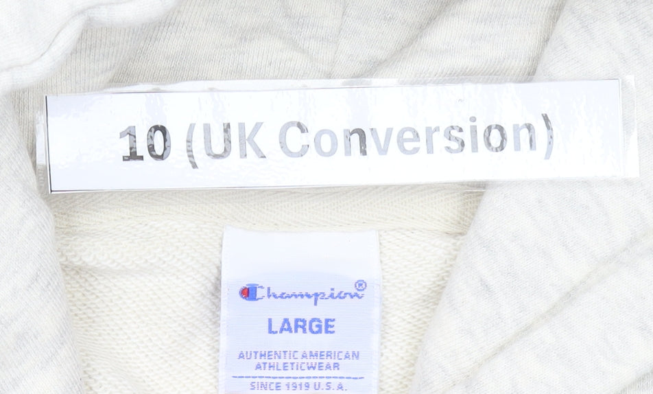 Champion Womens Beige Hoodie Size 10 UK Large Logo Pullover