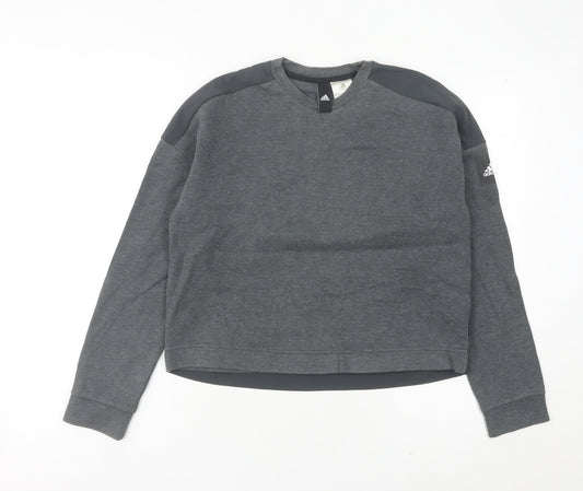 Additional front view of Adidas women’s grey sweatshirt, size UK 10, crew neck long sleeve