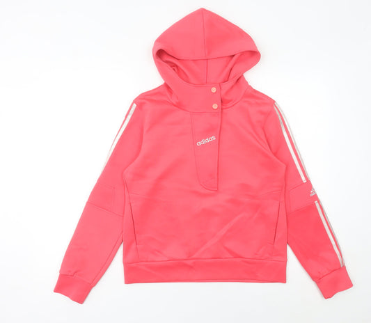 Additional front view of Adidas women’s pink henley hoodie, size UK 12, with logo detail