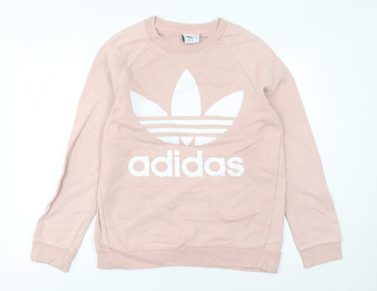 Additional front view of Adidas women’s pink sweatshirt, size UK 10, logo graphic pullover