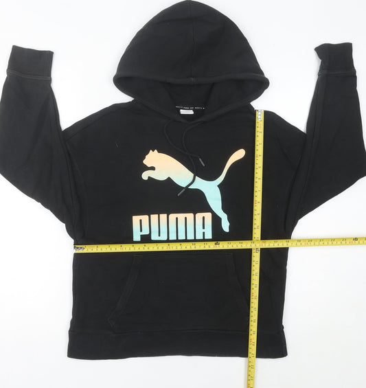 Puma Women Black Pullover Hoodie UK 8 Cotton Blend Logo Sweatshirt