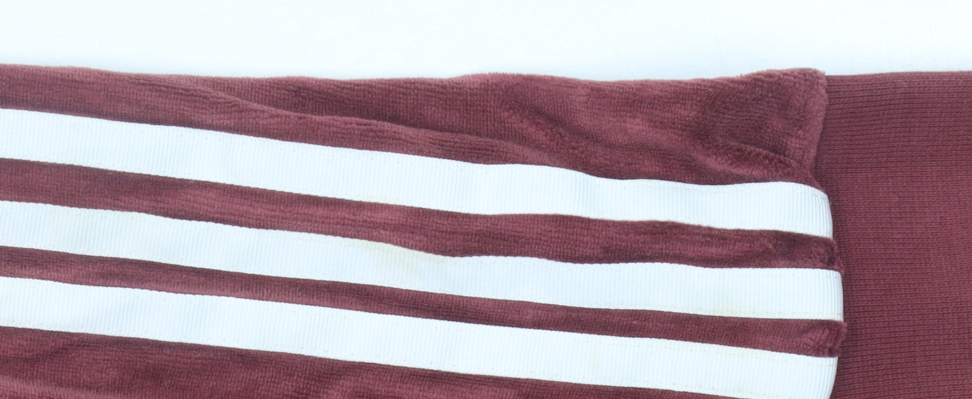 Adidas Women’s Red Velour Pullover Hoodie Size 10 Logo Stripes