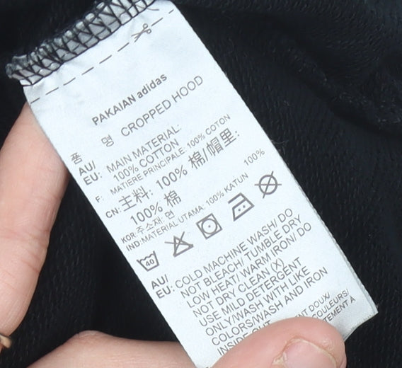 Adidas Womens Black Cropped Hoodie Size 12 Cotton Hooded Sweatshirt