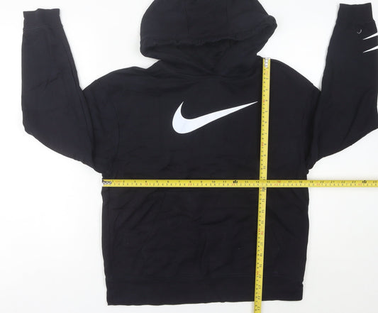 Nike Womens Black Hoodie Size UK 8 Pullover Cotton Blend Logo