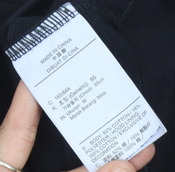 Nike Womens Black Hoodie Size UK 8 Pullover Cotton Blend Logo