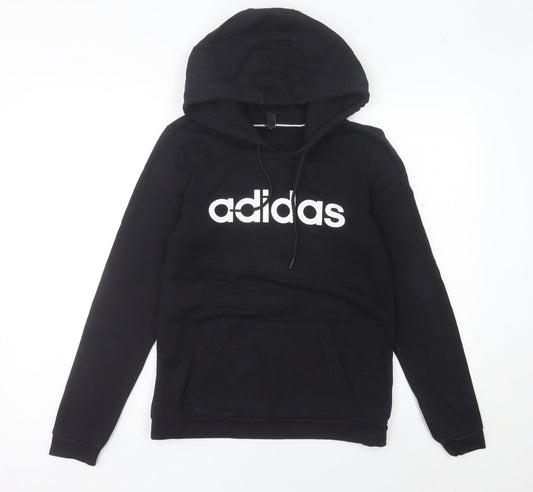 Additional front view of Adidas women’s black pullover hoodie, size UK 10, logo sports casual