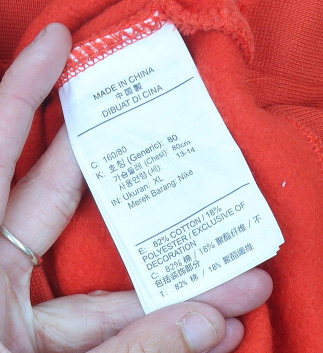 Additional view of Nike Teens Red Pullover Sweatshirt, size 6, Logo Crew Neck