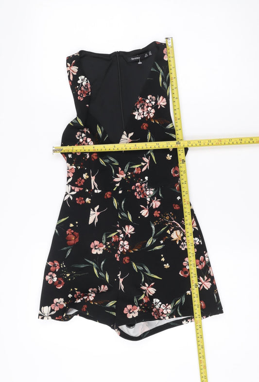 Bershka Womens Black Floral Sleeveless V-Neck Playsuit XS