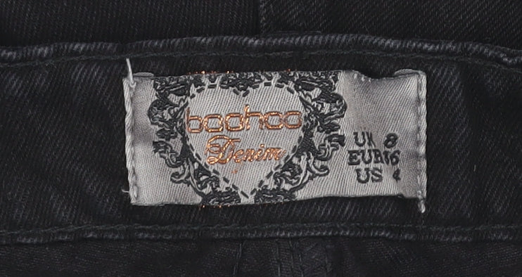 Boohoo Women Black Size 8 High Rise Cut-Off Denim Shorts