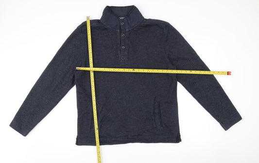 Boston Crew Mens Blue Henley Jumper Size L Long Sleeve Cotton Blend